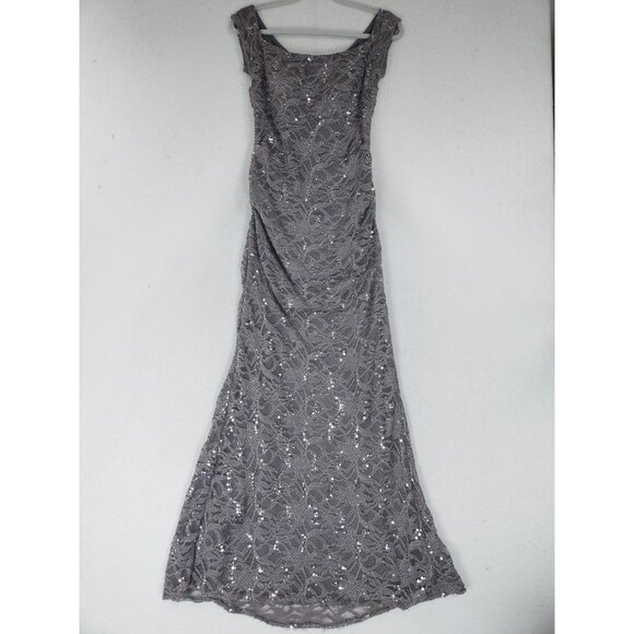 Alex Evenings Dress Womens 4 Gray Floral Lace Sequin Evening Gown Formal Maxi - Picture 1 of 13